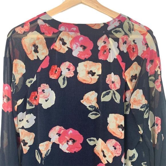 Cabi Navy and Floral Semi Shear Long Sleeve Top - Picture 6 of 8